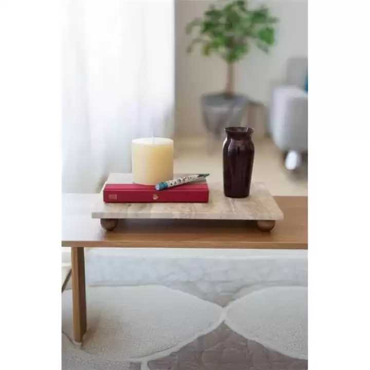Akayev Traverten 30x15 Cm Ahşap Boncuk Ayaklı Sunumluk