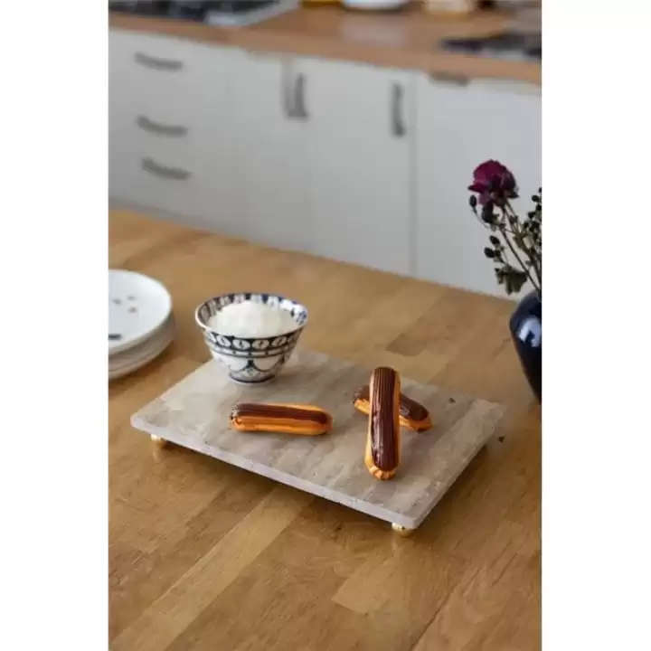 Akayev Traverten 30x15 Cm Altın Boncuk Ayaklı Sunumluk