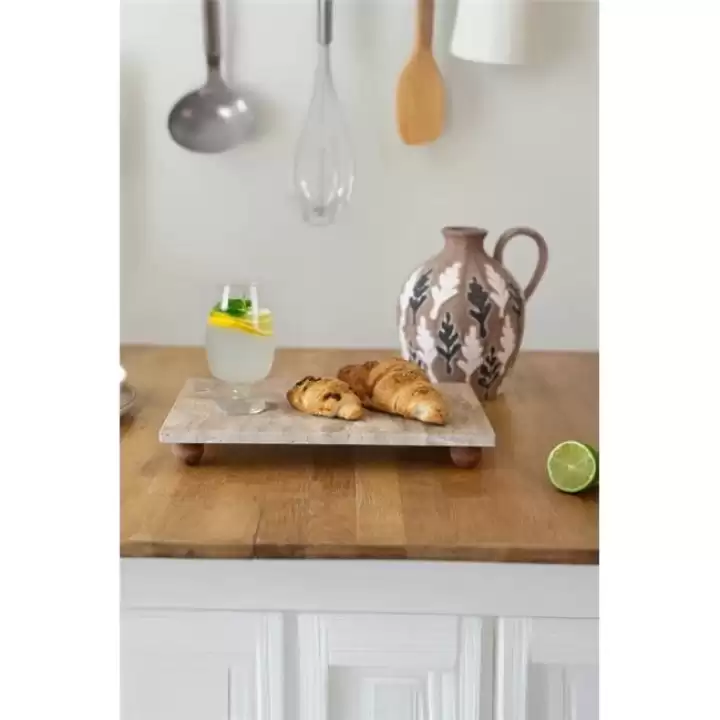 Akayev Traverten 30x20 Cm Ahşap Boncuk Ayaklı Sunumluk