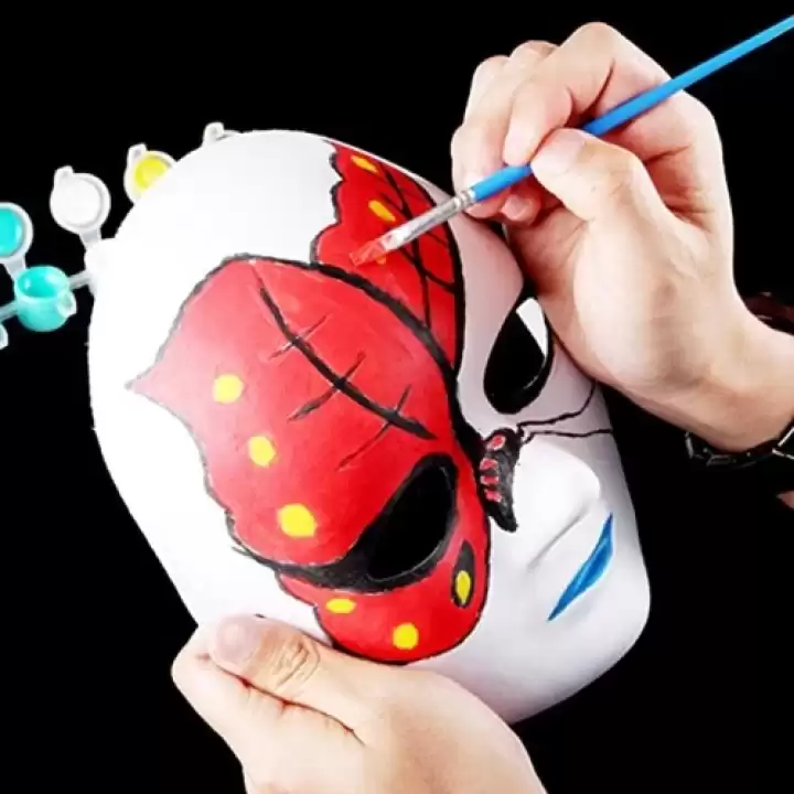 Beyaz Renk Boyanabilir Anonim Tam Yüz Cosplay Maske 24x18 Cm