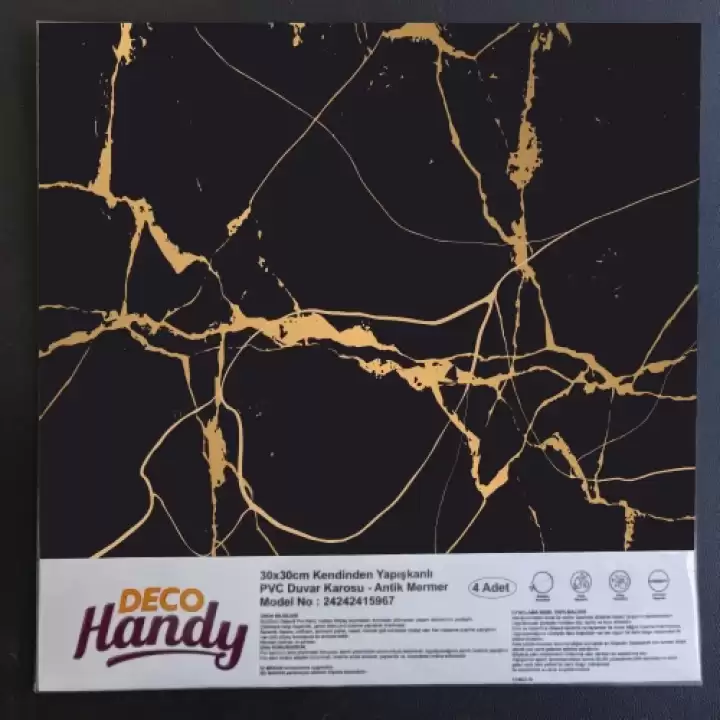 Decohandy Yapışkanlı Pvc Yer Karosu 30x30cm 4lü Paket - Black Edition 0,36m2
