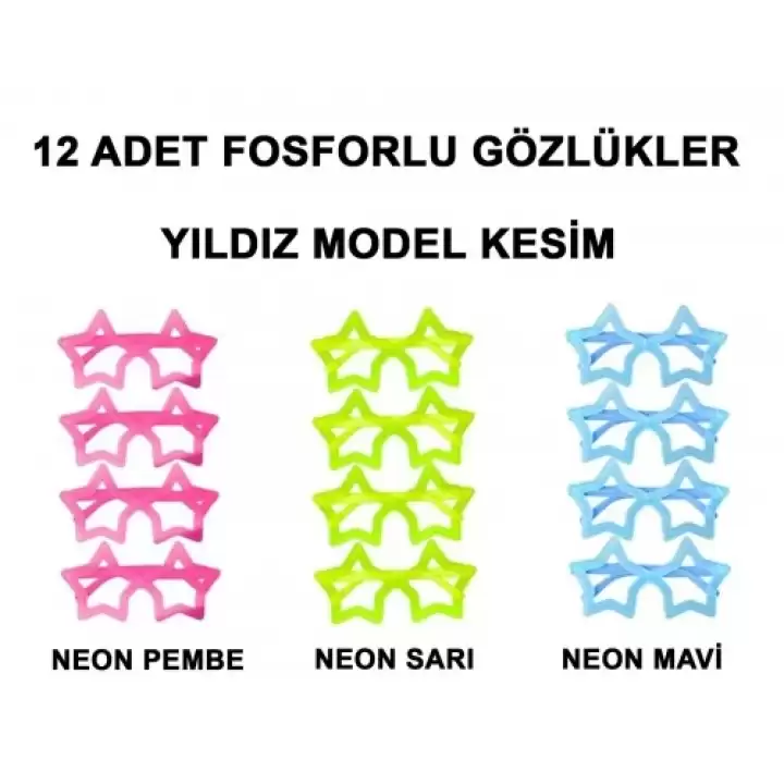 Fosforlu Yıldız Glow Parti Gözlüğü (12 Adet)