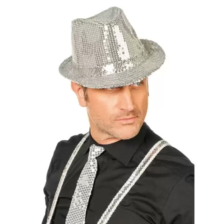 Gümüş Payetli Fötr Şapka Yetişkin Boy