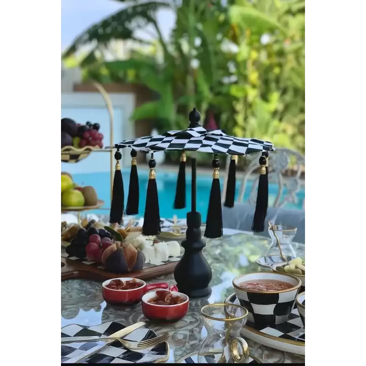 Masaüstü Damalı Dekoratif Sunum Bali Şemsiyesi