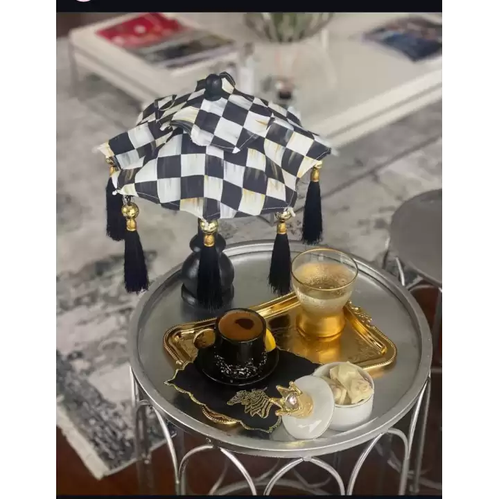 Masaüstü Damalı Dekoratif Sunum Bali Şemsiyesi