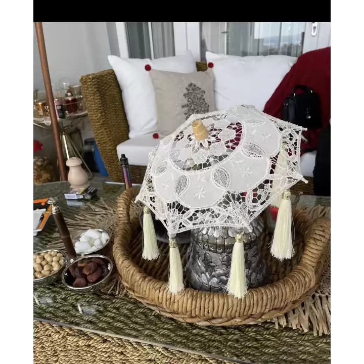 Masaüstü Dantelli Dekoratif Sunum Bali Şemsiyesi