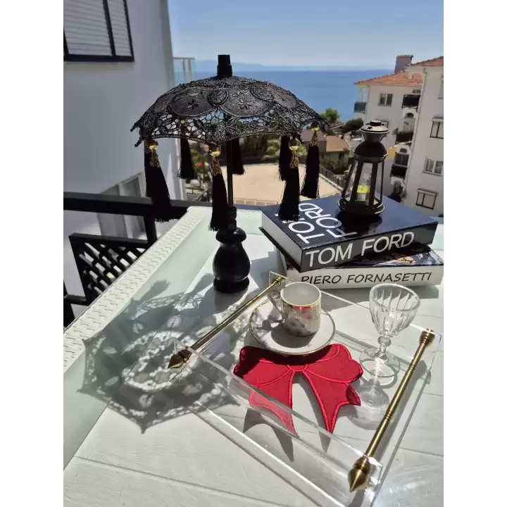 Masaüstü Siyah Dantelli Dekoratif Sunum Bali Şemsiyesi