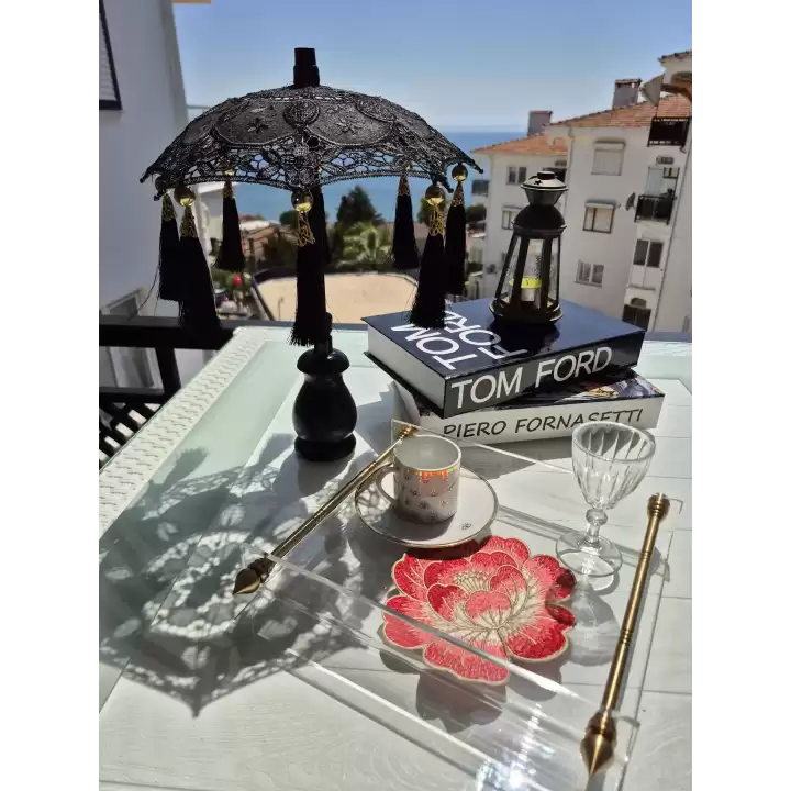 Masaüstü Siyah Dantelli Dekoratif Sunum Bali Şemsiyesi