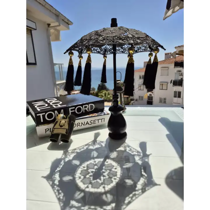 Masaüstü Siyah Dantelli Dekoratif Sunum Bali Şemsiyesi
