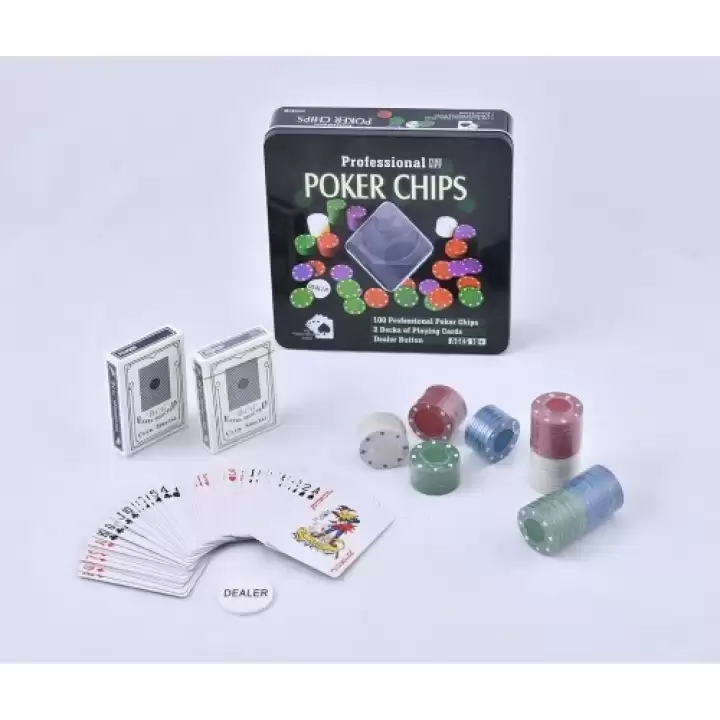 Poker Oyunu 100 Chip Ve 2 Adet İskambil Kağıt Setine Sahip Poker Oyunu No 1