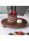 Akayev Ahşap 20 cm Ayaklı Sunum Tabağı - Pasta Tabağı - Doğal Sunumluk