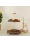 Akayev Ahşap 25 Cm Altın Boncuk Ayaklı İki Katlı Sunum Tabağı