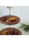 Akayev Ahşap 25 Cm Altın Boncuk Ayaklı İki Katlı Sunum Tabağı