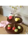 Akayev Ahşap Altın Boncuk Ayaklı İki Katlı Dal Sunum Tabağı