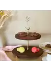 Akayev Ahşap Altın Boncuk Ayaklı İki Katlı Kuş Katlı Sunum Tabağı