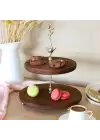 Akayev Ahşap Altın Boncuk Ayaklı İki Katlı Kuş Katlı Sunum Tabağı
