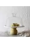 Akayev Mermer 25 Cm Ahşap Ayaklı Beyaz Cam Fanus