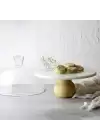 Akayev Mermer 25 Cm Ahşap Ayaklı Beyaz Cam Fanus