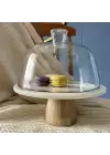 Akayev Mermer 25 Cm Ahşap Konik Ayaklı Beyaz Cam Fanus