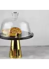 Akayev Mermer 25 Cm Altın Konik Ayak Siyah Cam Fanus
