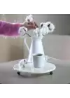 Akayev Mermer 25 Cm Füme Boncuk Ayaklı Beyaz Yuvarlak Sunumluk