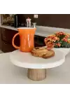 Akayev Mermer 25 Cm Konik Ahşap Ayaklı Beyaz Kalın Yuvarlak Sunum Tabağı
