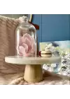 Akayev Mermer 25 Cm Konik Ahşap Ayaklı Beyaz Kalın Yuvarlak Sunum Tabağı