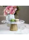 Akayev Mermer 25 Cm Konik Ahşap Ayaklı Leylak Yuvarlak Sunum Tabağı