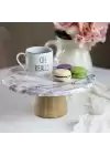 Akayev Mermer 25 Cm Konik Ahşap Ayaklı Leylak Yuvarlak Sunum Tabağı