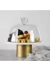 Akayev Mermer 25 Cm Metal Ayaklı Beyaz Cam Fanus