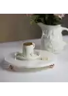 Akayev Mermer 25 Cm Rose Gold Boncuk Ayaklı Beyaz Yuvarlak Sunumluk