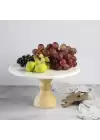 Akayev Mermer 28 Cm Ahşap Barok Ayaklı Beyaz Yuvarlak Sunum Tabağı
