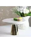 Akayev Mermer 28 Cm Altın Konik Ayak Beyaz Kalın Sunum Tabağı