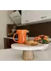 Akayev Mermer 28 Cm Konik Ahşap Ayaklı Beyaz Kalın Yuvarlak Sunum Tabağı