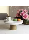 Akayev Mermer 28 Cm Konik Ahşap Ayaklı Beyaz Kalın Yuvarlak Sunum Tabağı