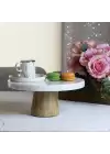 Akayev Mermer 28 Cm Konik Ahşap Ayaklı Beyaz Kalın Yuvarlak Sunum Tabağı