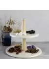 Akayev Mermer Ahşap Ayaklı İki Katlı Sunum Tabağı