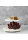 Akayev Mermer Altın Boncuk Ayaklı İki Katlı Dal Sunum Tabağı