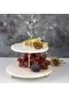 Akayev Mermer Altın Boncuk Ayaklı İki Katlı Dal Sunum Tabağı