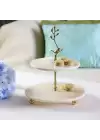 Akayev Mermer Altın Boncuk Ayaklı İki Katlı Kuş Katlı Sunum Tabağı