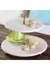 Akayev Mermer Altın Boncuk Ayaklı İki Katlı Kuş Katlı Sunum Tabağı