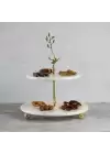 Akayev Mermer Altın Boncuk Ayaklı İki Katlı Kuş Katlı Sunum Tabağı