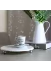 Akayev Mermer Beyaz 19 cm Gümüş Boncuk Ayaklı Kahve Sunumluk - Yağ ve Takı Standı