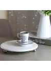 Akayev Mermer Beyaz 19 cm Gümüş Boncuk Ayaklı Kahve Sunumluk - Yağ ve Takı Standı