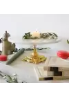 Akayev Mermer Beyaz 25 Cm Altın Barok Ayak Sunum Tabağı