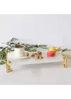 Akayev Mermer Beyaz 30x20 Cm Altın Çita Ayaklı Sunum Tabağı