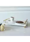 Akayev Mermer Beyaz Altın Boncuk Ayak Florya 35x25 cm Tepsi