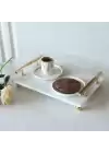 Akayev Mermer Beyaz Altın Boncuk Ayak Florya 35x25 cm Tepsi