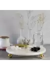 Akayev Mermer 20 Cm Beyaz Altın Boncuk Ayaklı Geyik Sunum Tabağı