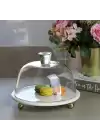 Akayev Mermer 25 Cm Altın Boncuk Ayaklı Beyaz Cam Fanus
